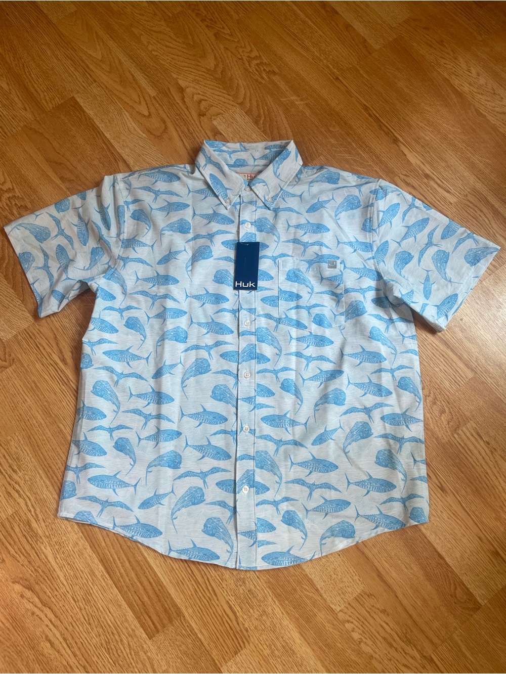 Huk Men’s Light Blue Fish Print Button-Down Shirt